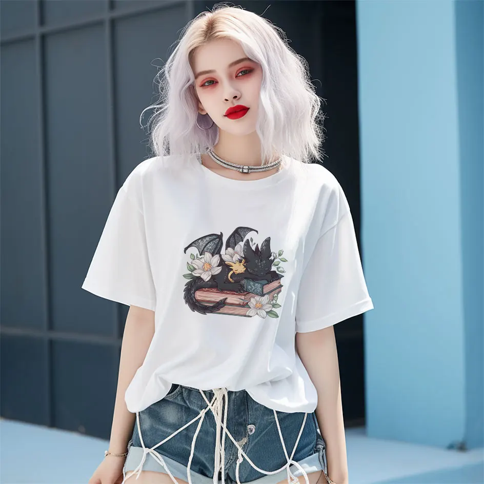 موضوع قراءة ملصق فينيل نابض بالحياة مع رف كتب كرتوني على شكل تنين وتصميم قهوة الشاي للملابس اليدوية #3