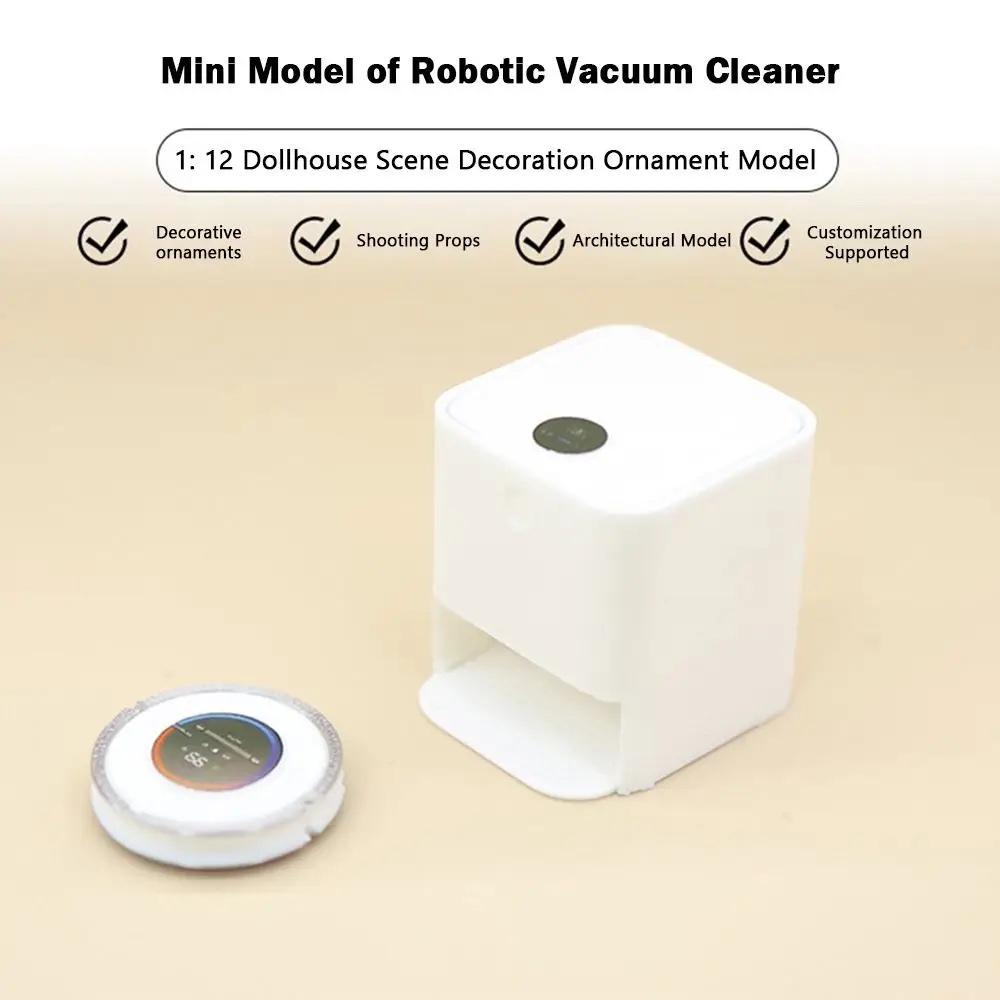 Modello di scena per aspirapolvere robot per casa delle bambole in scala 1:12 Mini aspirapolvere robot bianco che gioca a casa Decorazione micro scena fai da te Casa delle bambole
