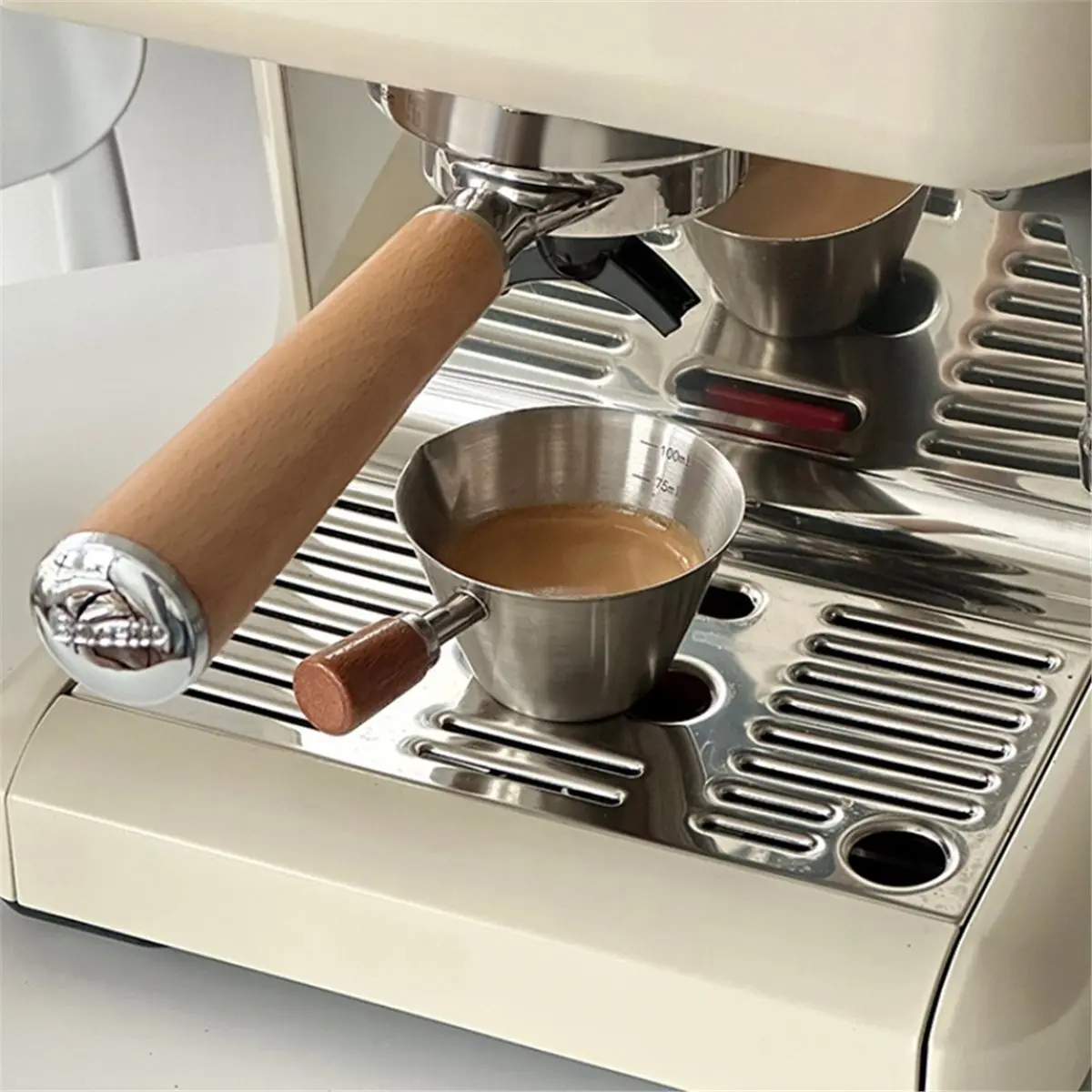 2026 New Espresso Measuring Cup with Wooden Handle Coffee Shot Coffee Pouring Cup Home Kitchen Measuring Accessories