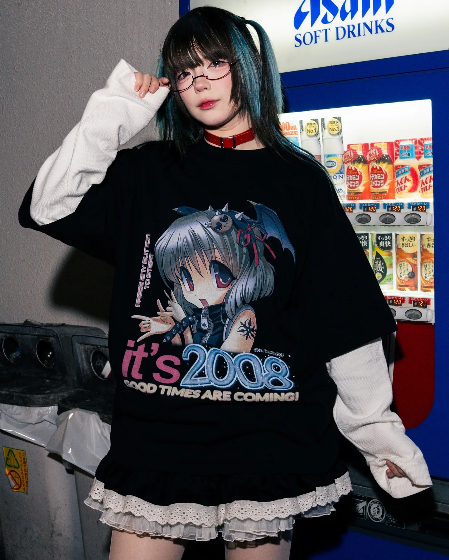 

Vintage 2008 Anime Girl Graphic t shirts Harajuku Oversized Streetwear Cotton Two Piece Long T Shirt Goth Y2k Top Women Clothing