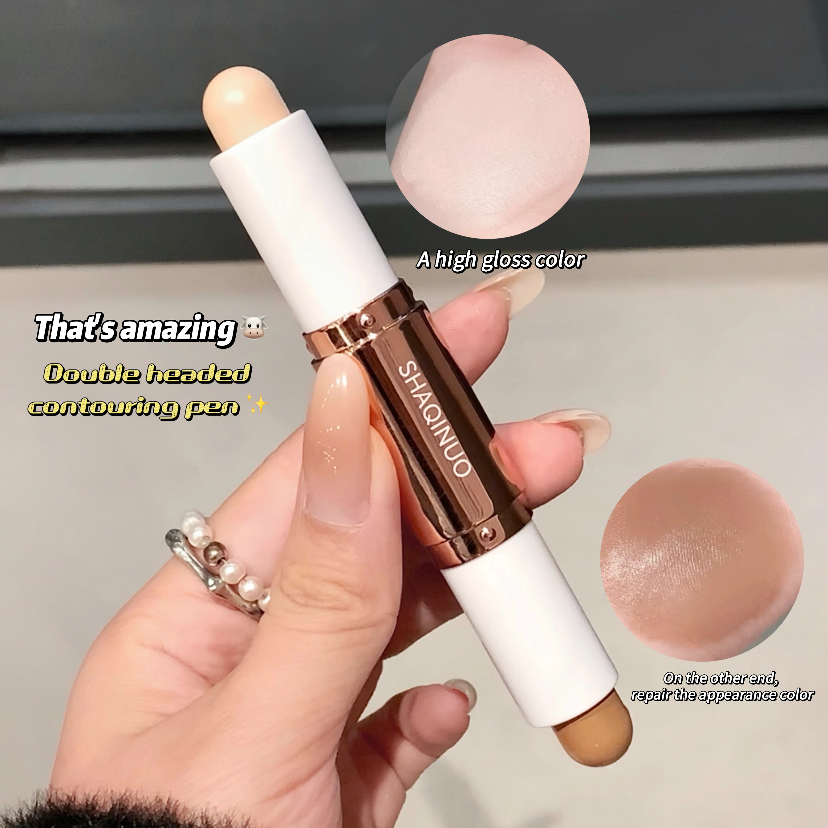 SHAQINUO 2 in 1 Dual Head Highlighter for Face & Body Contour and Highlighter Stick for Face and Body