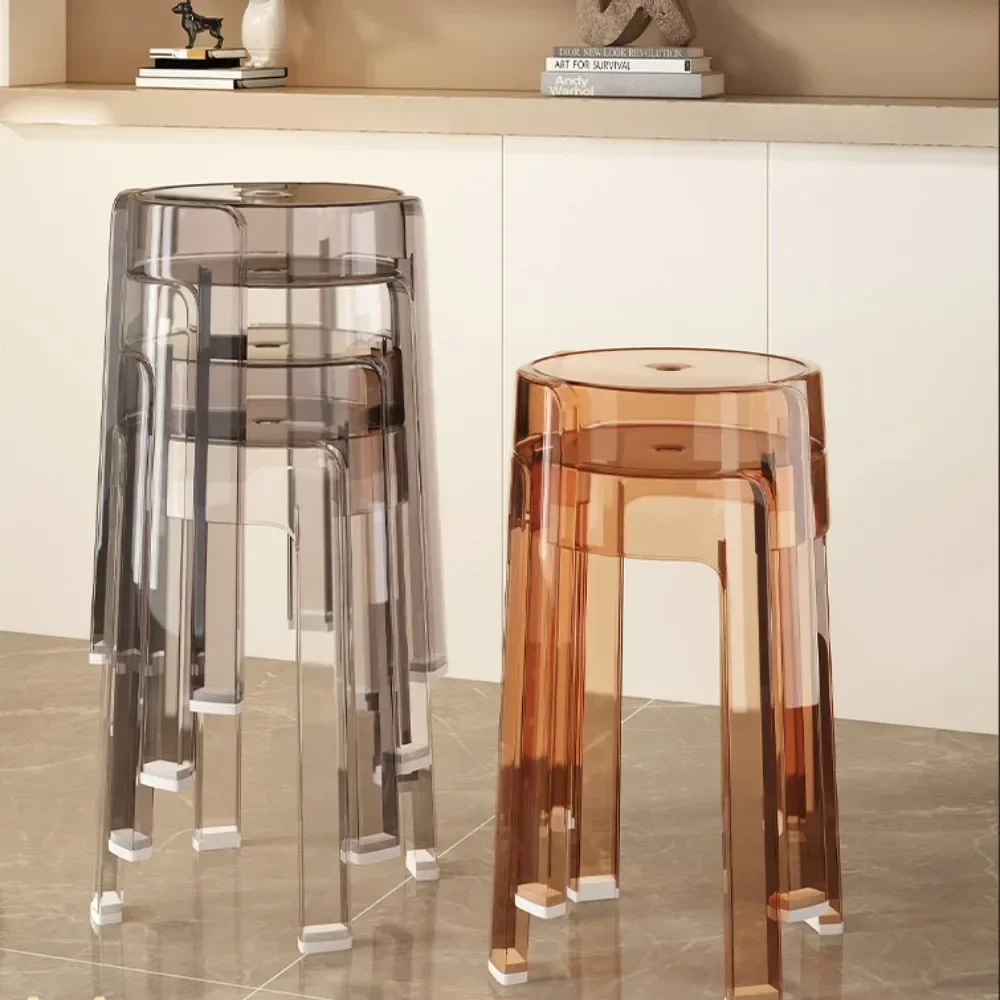 Luxury Plastic Transparent Stool, Household Thickened Folding Round Stool, Simple Living Room Bench, Dining Chair Acrylic Chair