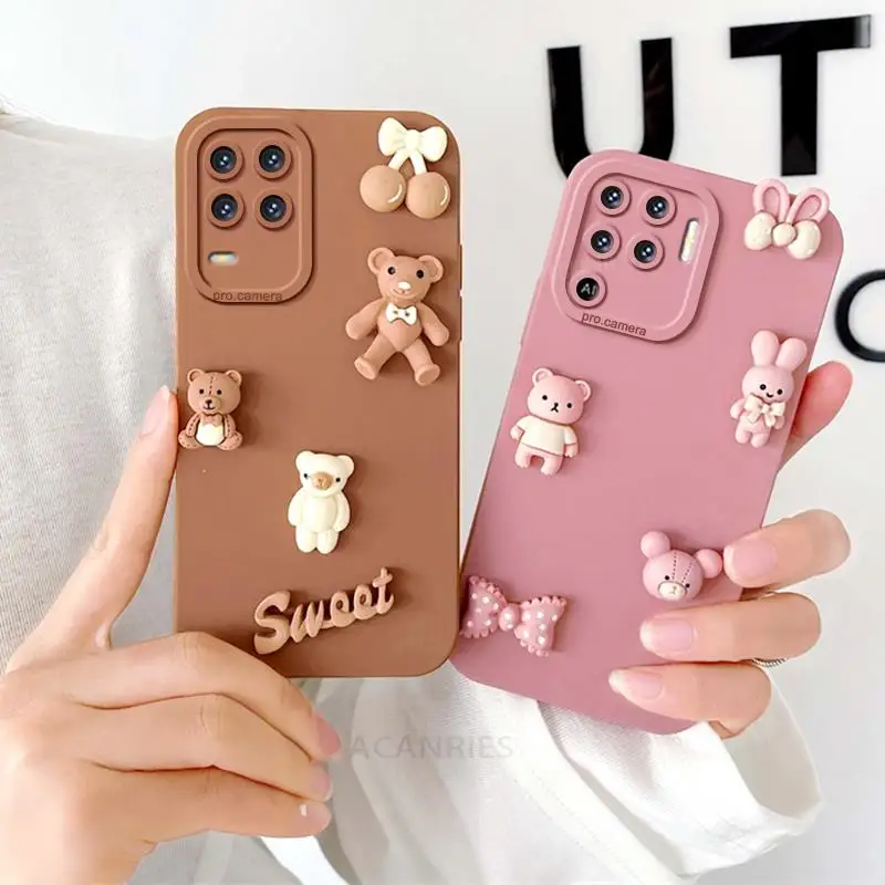 Reno5lite Cute 3D Bears Silicone Case For Oppo Reno 5 6 7 Reno5 Lite Reno10 10 Pro A94 A74 Cartoon Back Cover Realme 8 9 4g 5g