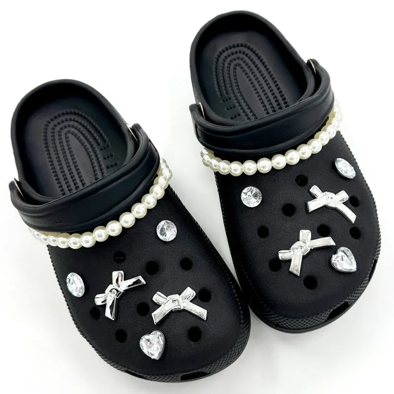 

12PCS Shoe Charms for Crocs Diamond Bow Pearl Chain Decoration Buckle for Croc Charms Set Accessories Kids Party Woman Girl Gift