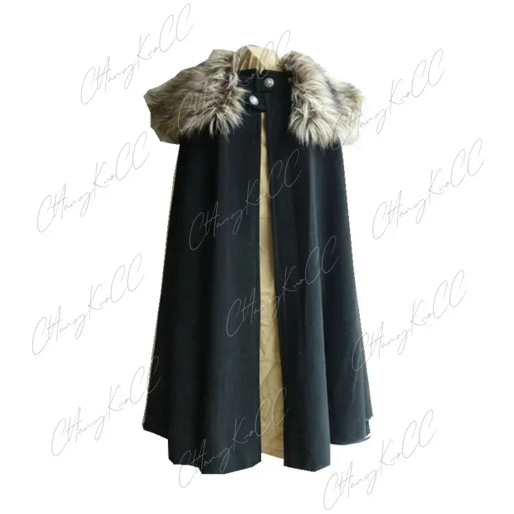 Costume di Halloween 3XL Costume medievale da uomo mantello collo di pelliccia invernale cappotto di mantello Cosplay vichingo mantello da donna gotico di alta qualità