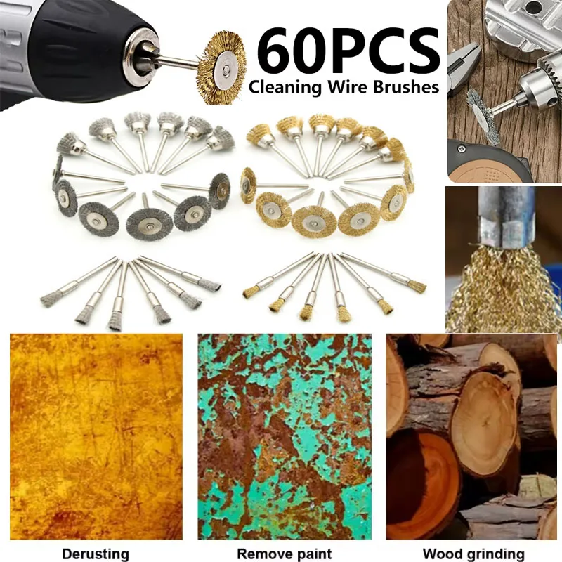 20/36/40/45Pcs Dremel Accessories Wheel Brass Brush Rust Removal Stainle Wire Steel Tool For Polishing Rotary Voiture Mini Drill