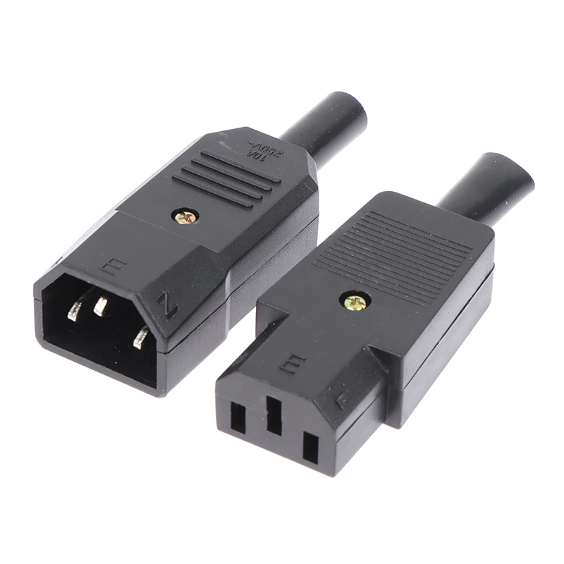 10A 250V  Female male Plug AC 3Pin Socket Straight Cable Plug Connector C13 C14