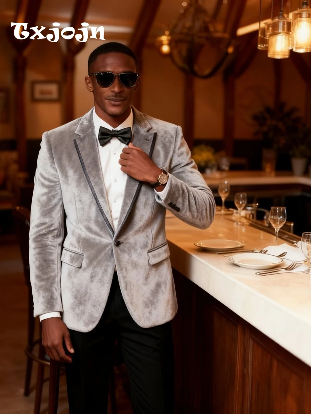 

Luxurious Notched Lapel Velvet Men's Suit Set 2026 2PCS Slim Fit For Wedding Graduation Business New Year Customized Trajes Para