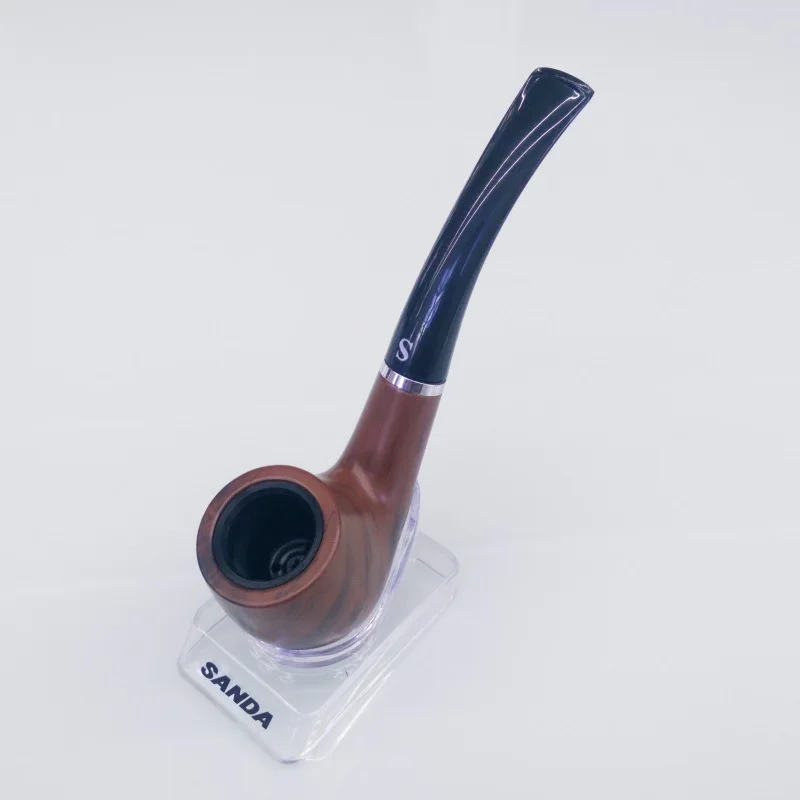 Traditional Style Ebony Wood Nature Handmade Tobacco Smoking Pipe Bent Round Smoke Pipe