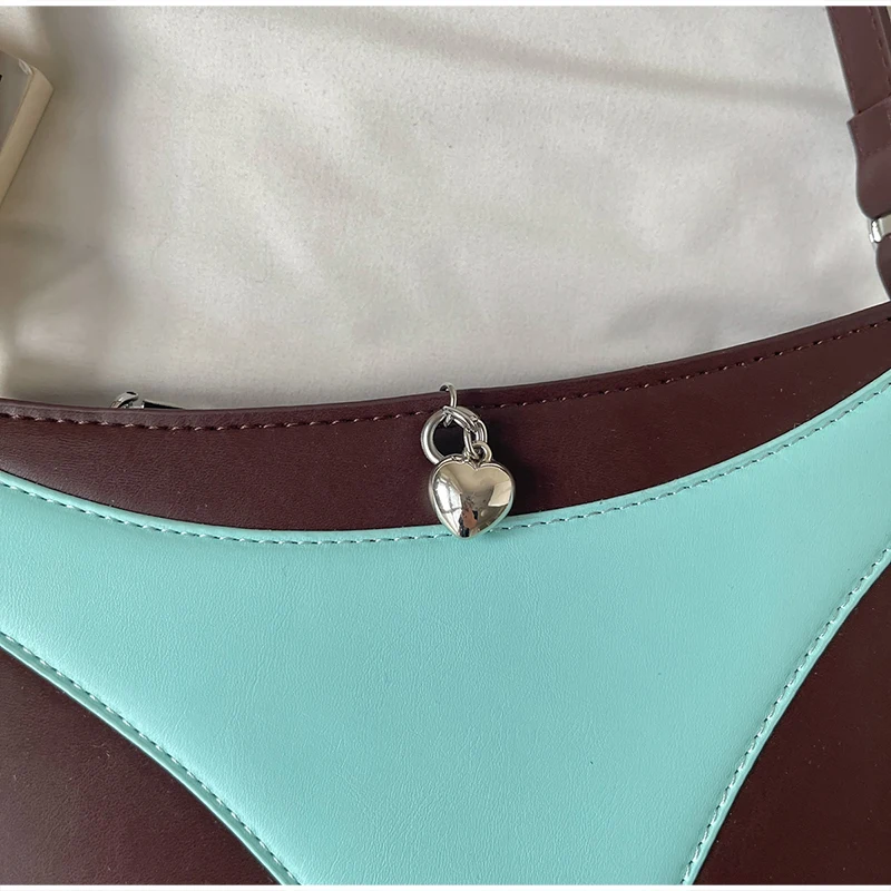 Umhängetasche, Handtasche in V-Form, kreative, modische Vintage-Handtasche für Damen, ideal für den täglichen Gebrauch und den Weg zur Arbeit, mit Farbblock-Design. – Detail 5