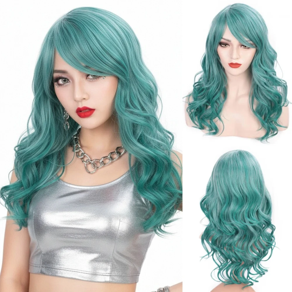 

MSIWIGS средней длины зеленые волнистые синтетические парики с боковой челкой термостойкий парик для косплея для женщин
