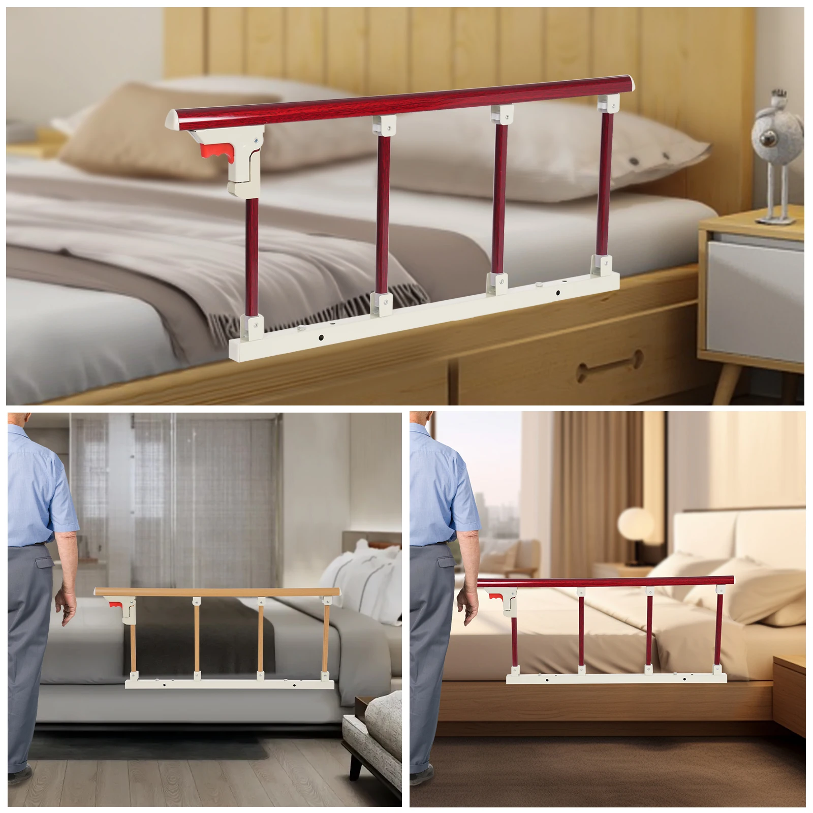 حاجز أمان بجانب السرير قابل للطي لكبار السن - دعم قابل للتعديل لكبار السن، يعزز الأمان والراحة بجانب السرير