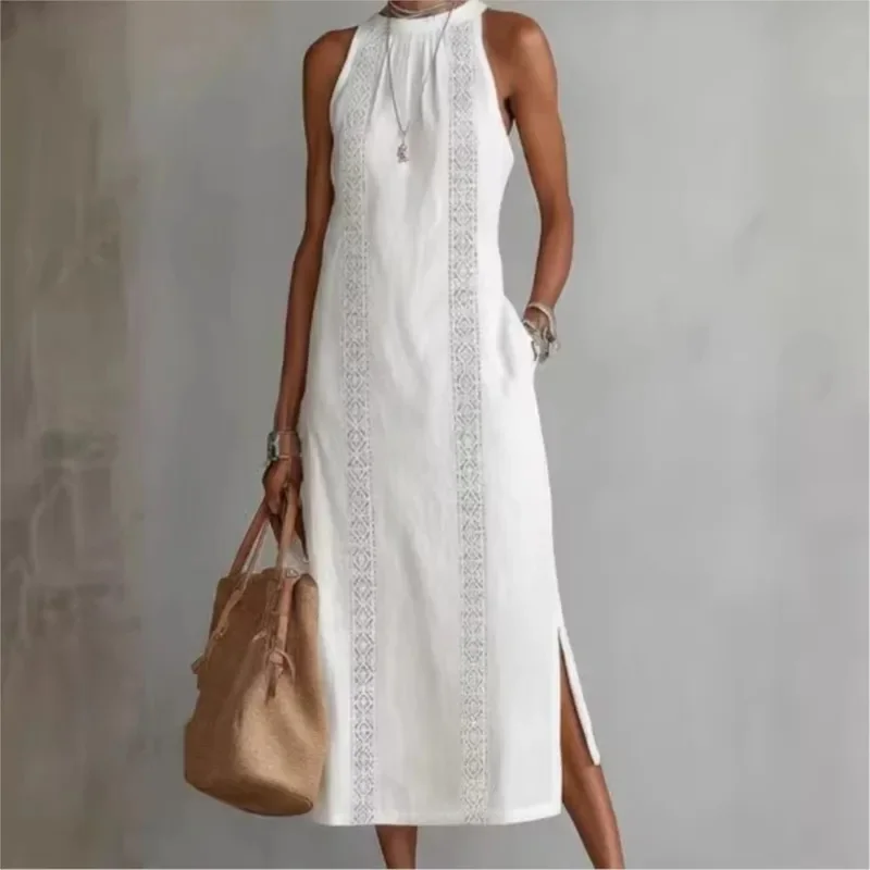 2026 New Women Summer Casual Leeveless Off Shoulder O Neck Long Dresses Bohemian Chic Halter With Side Slit For Vacation Dress