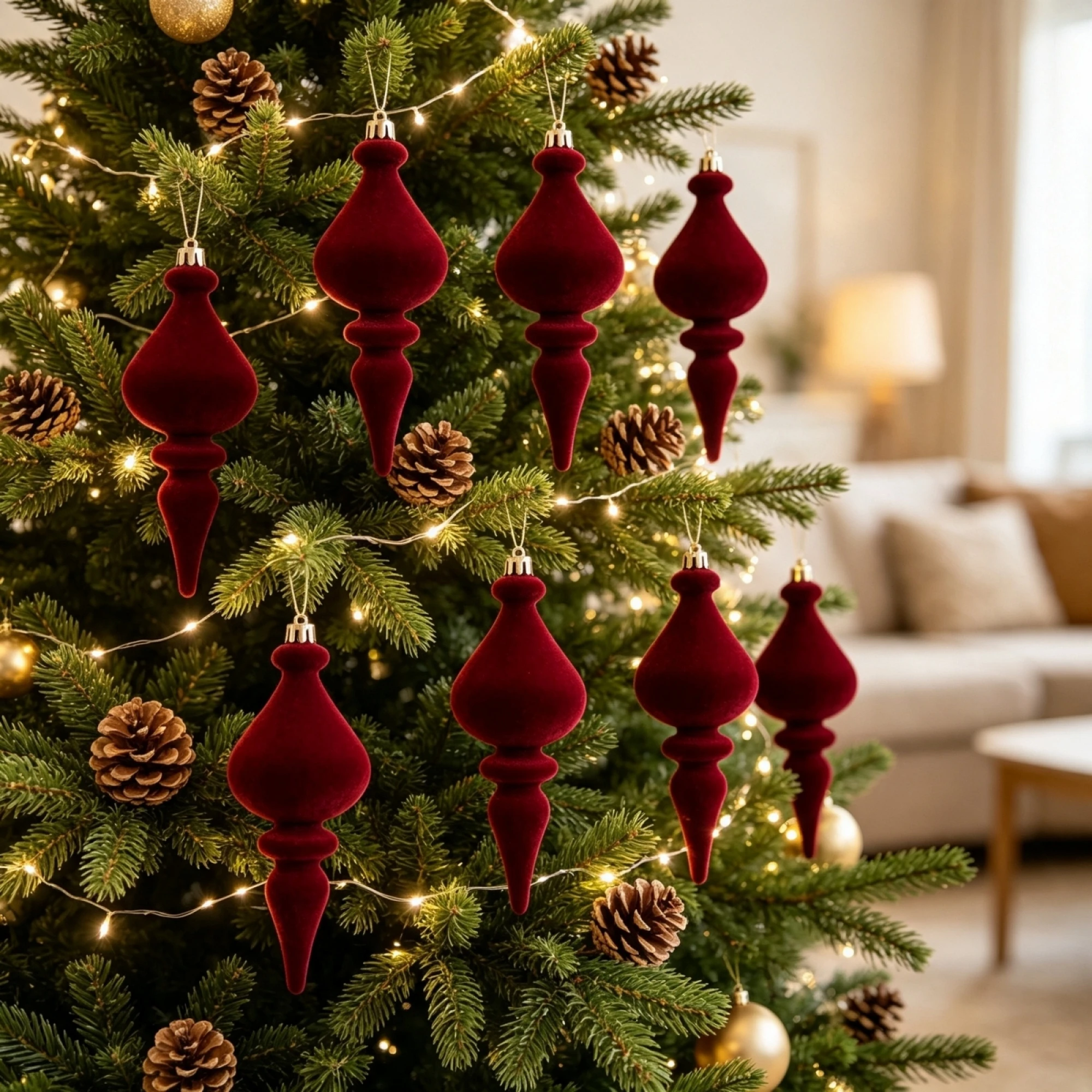 Christmas Tree Ornament Flocking Gourd Shape Hanging Portable Holiday Decor