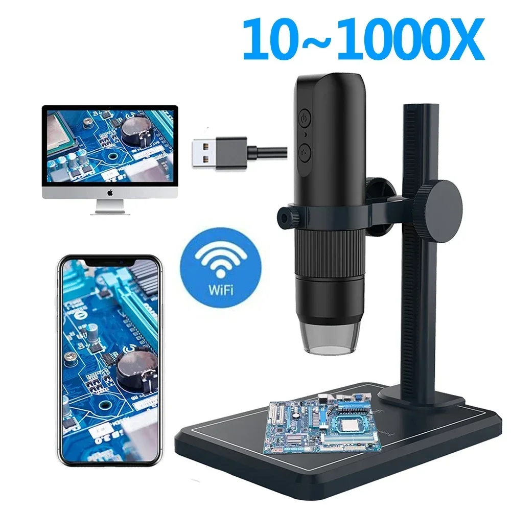Microscopios electrónicos portátiles de mano con Wifi, interfaz USB Digital, estéreo electrónico, soporte de 8 LED para Android, IOS y PC, 1600X,