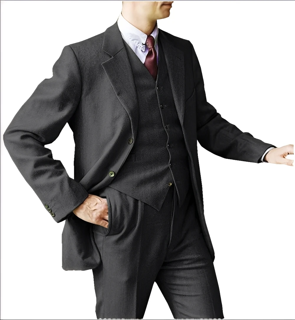 Men's Formal Wool Suit 3-piece Loose Fit Business Work Clothes Men's Office Winter Blazer Pants Vest Retro Style Outfit