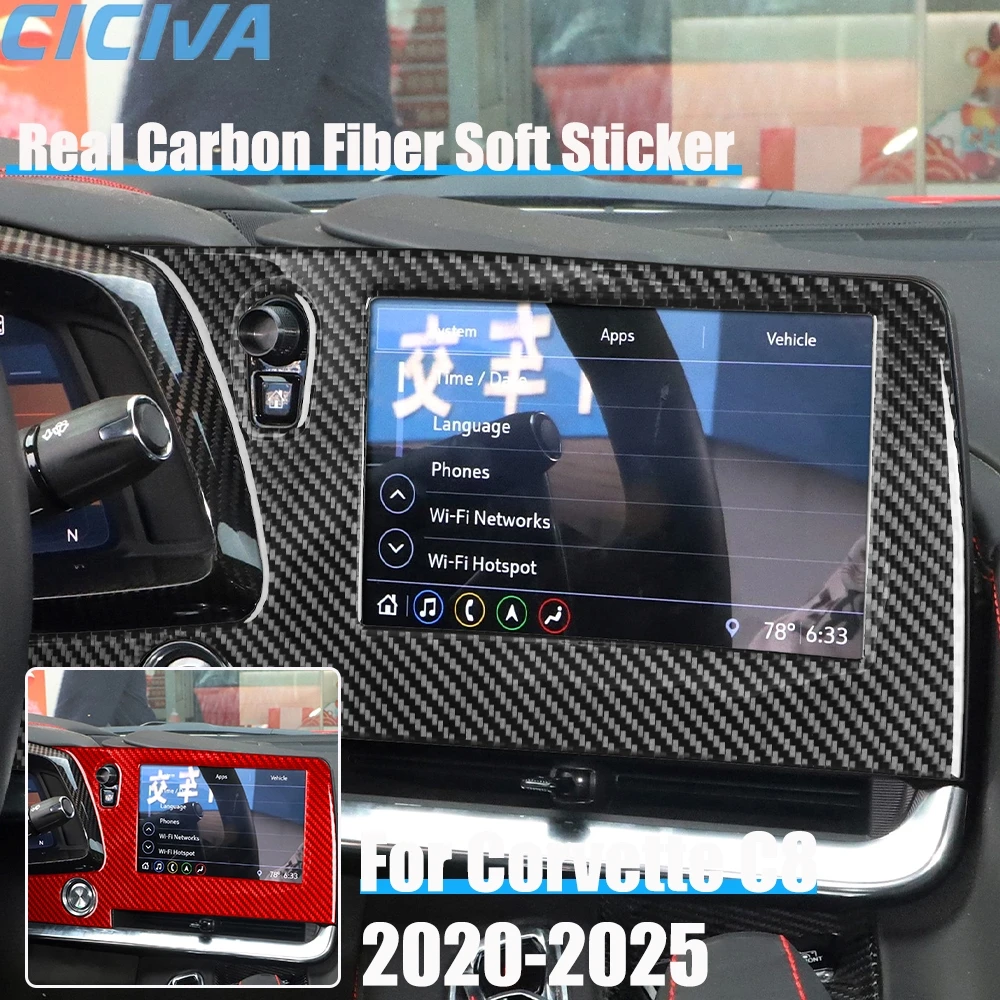 

Real Carbon Fiber Car Accessories Driver Screen Trim Cover Soft Sticker For Chevrolet Corvette C8 2020 2021 2022 2023 2024 2025