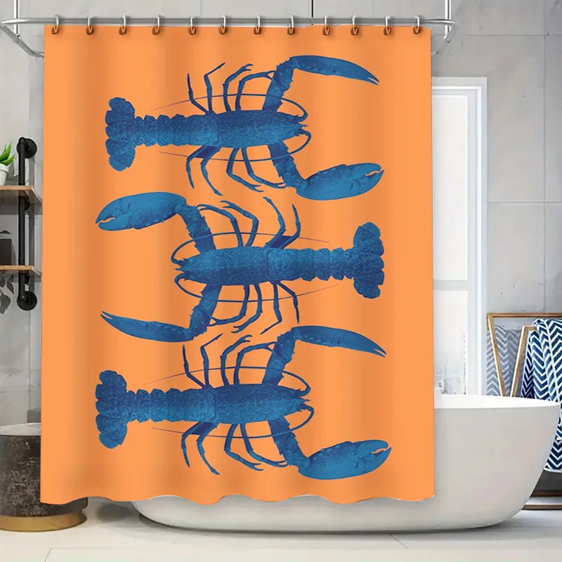 Blue Lobster Shower Curtain Oceanic Print Fabric Waterproof Bath Decoration Home Decor Orange Yellow Decorative Linen Bathroom R