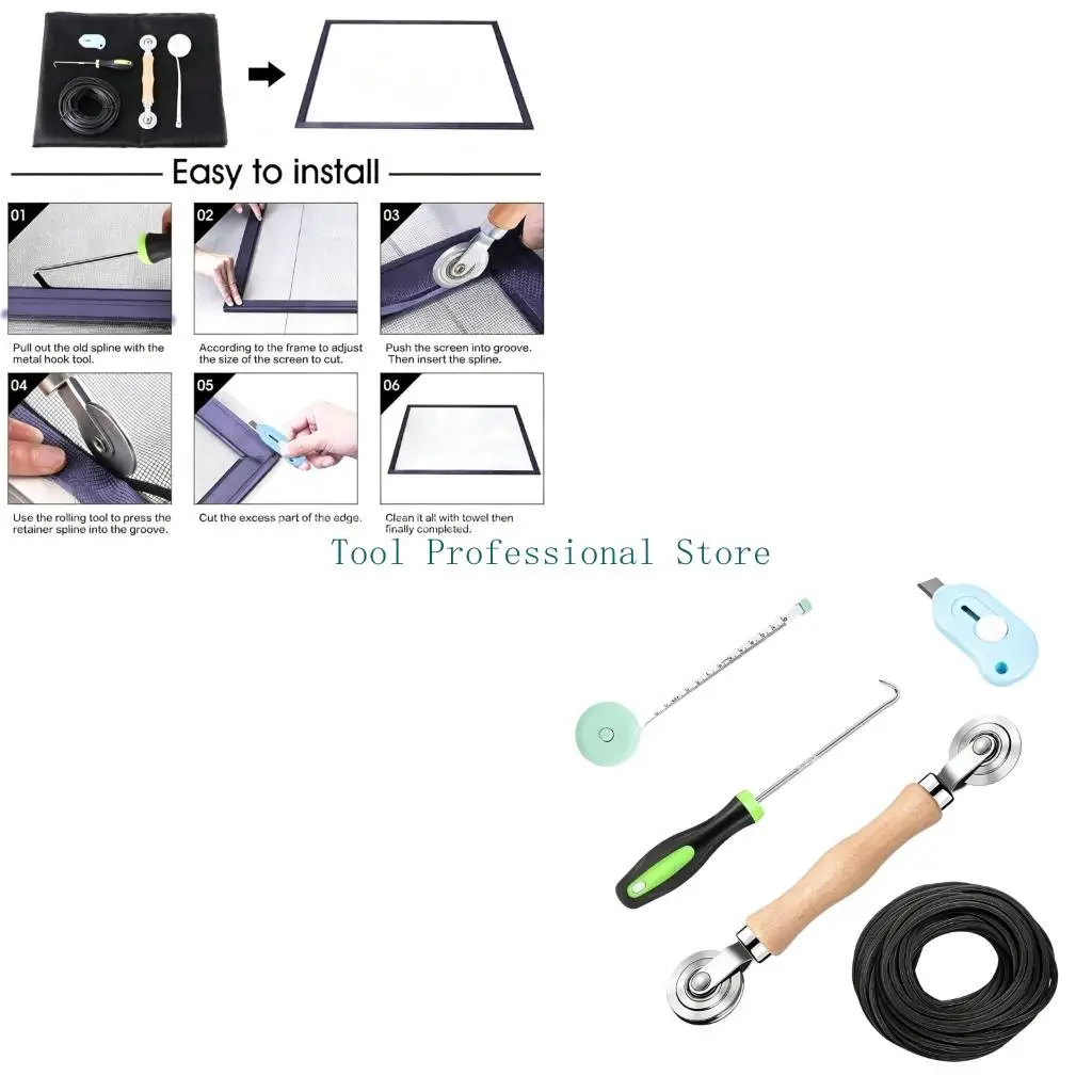 57QF Household Screen Care with Roller Set, Hook Opener and Screen Cloth for Manual Door Screen Repair Work Tasks
