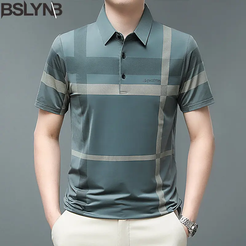 Polo Shirt Men Summer Casual Stripe Polo Tee Shirt Loose Thin Male Polos Shirts Tops