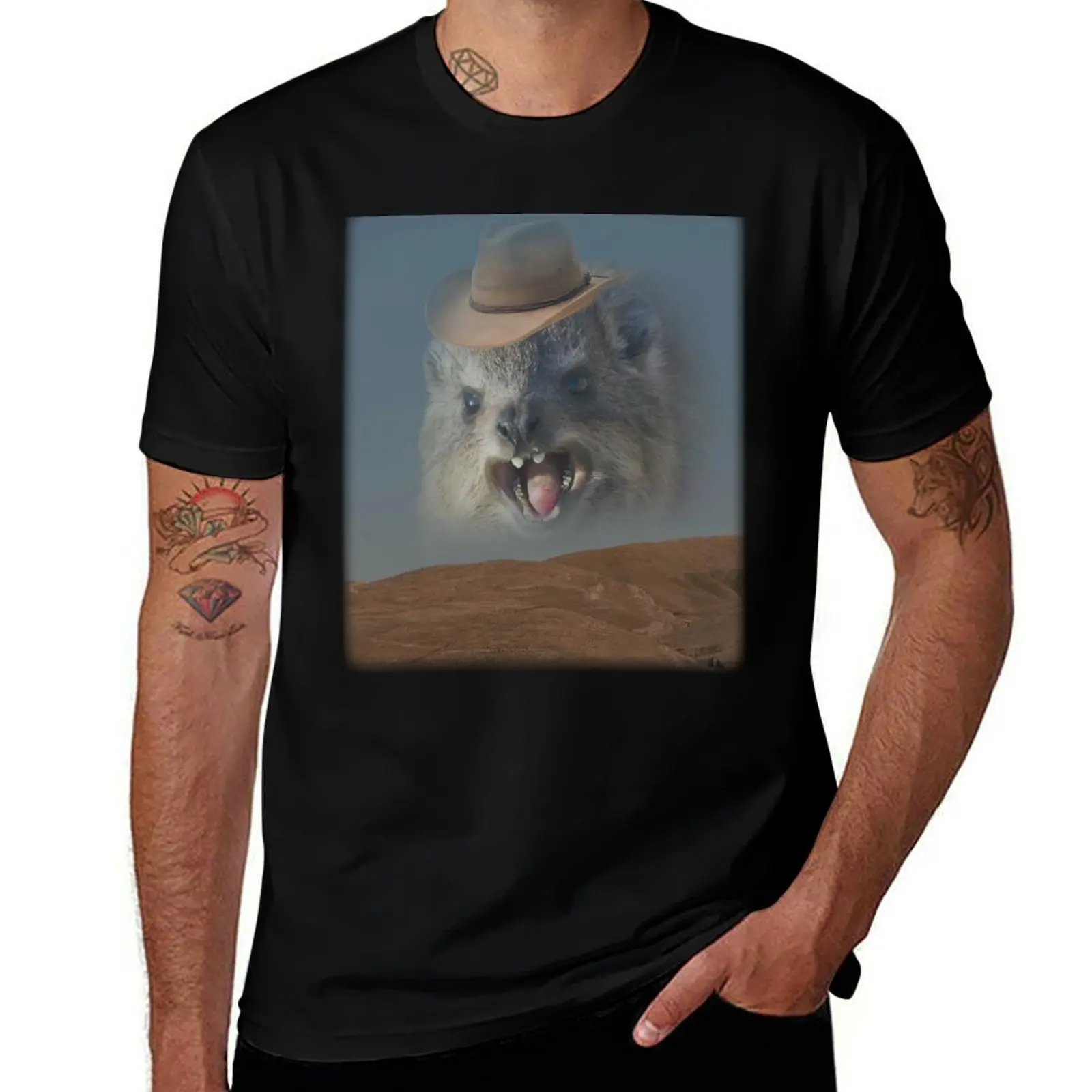 Funny Screaming Cowboy Hyrax Meme T-Shirt Big Size Crew Neck T-Shirt