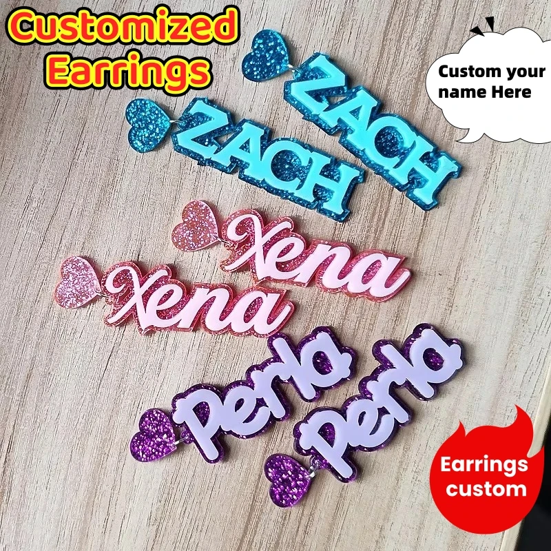 

KUGUYS Custom Letters Earrings for Women Customized Glitter Mirror Acrylic Test Name Jewerly Gift Memento Birthday Festive