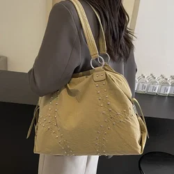 Vintage Nylon Beaded Exquisite Tote Bags Large Capacity Women Commuter Handle Tote Bag Warm Tone Colour Shopping Shoulder Bag