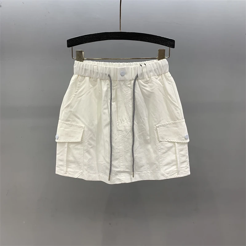 [ZOCI] Elastic High Waisted Drawstring Workwear Women 2024 Summer New Style Girl A-line Casual Hip Hugging Short Skirt