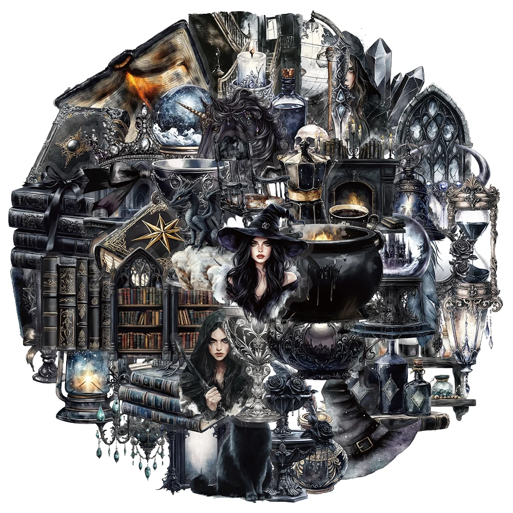 

50/100PCS Creative Retro Magic Gothic Style PET Material Transparent Stickers Decorative Phone Cases Water Cup Stickers