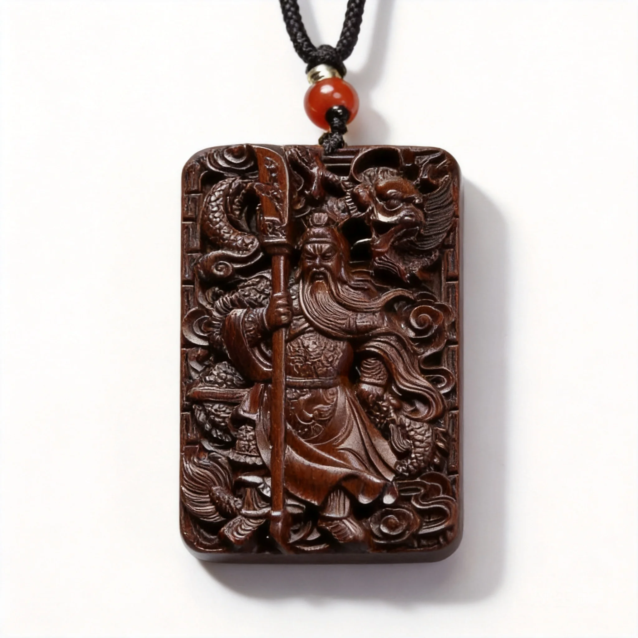 

Traditional Chinese Style Natural Thunder Struck Jujube Wood Hand Carved Guan Gong Pendant Lucky Blessing Wealth Amulet Exquisit