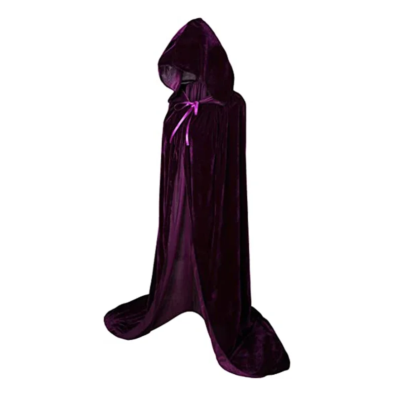 Women Gothic Hooded Cloak Long Velvet Cape for Christmas Halloween Cosplay Costumes S-2XL Black Red White Gray Purple Green Blue