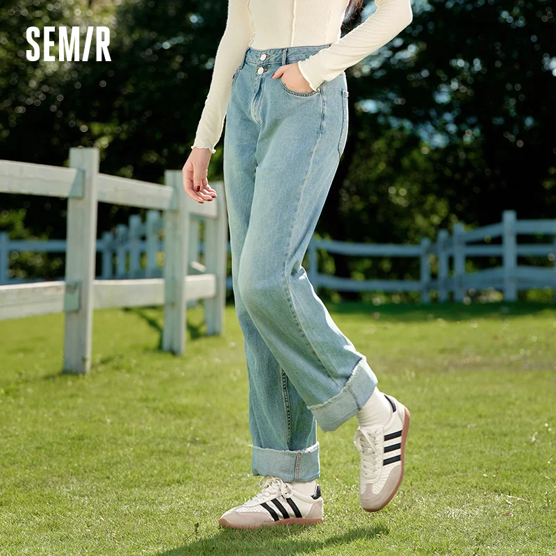 

Semir Jeans Women Rolled Hem Pure Cotton 2025 New Autumn Frayed Edge Stylish and Cool Casual Trousers for Daily Wear
