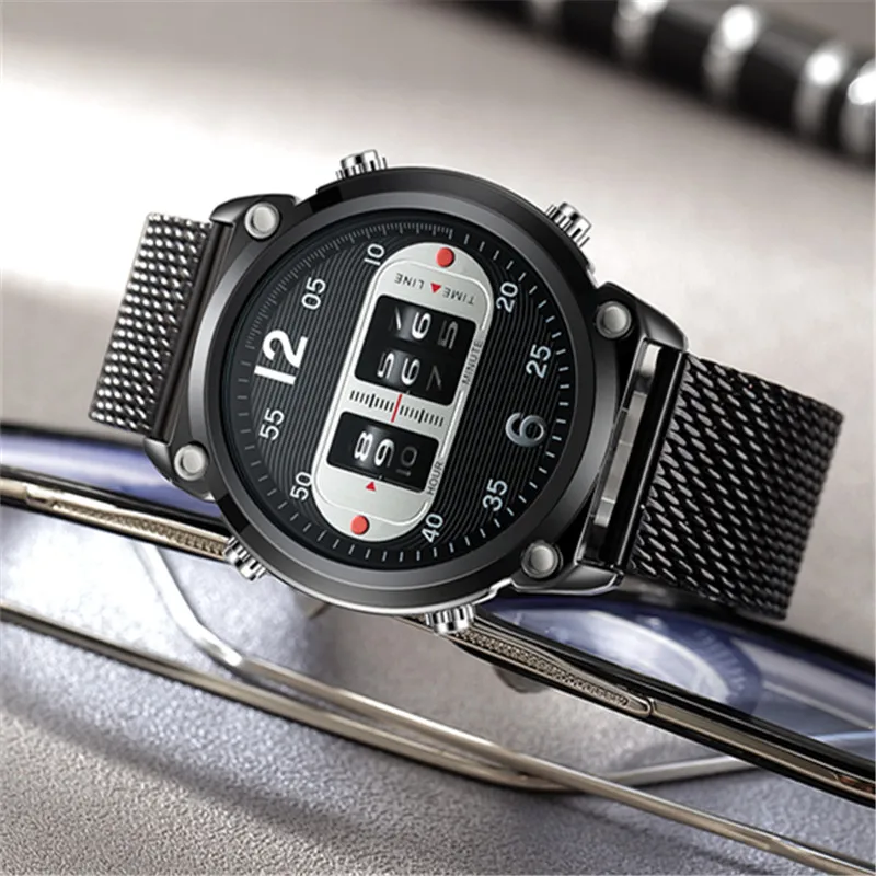 Men Cool Unique Designer Watches Fashion Full Steel Band Tire Design Simple Army Sports Vintahe Quartz Watch Black Montre Homme