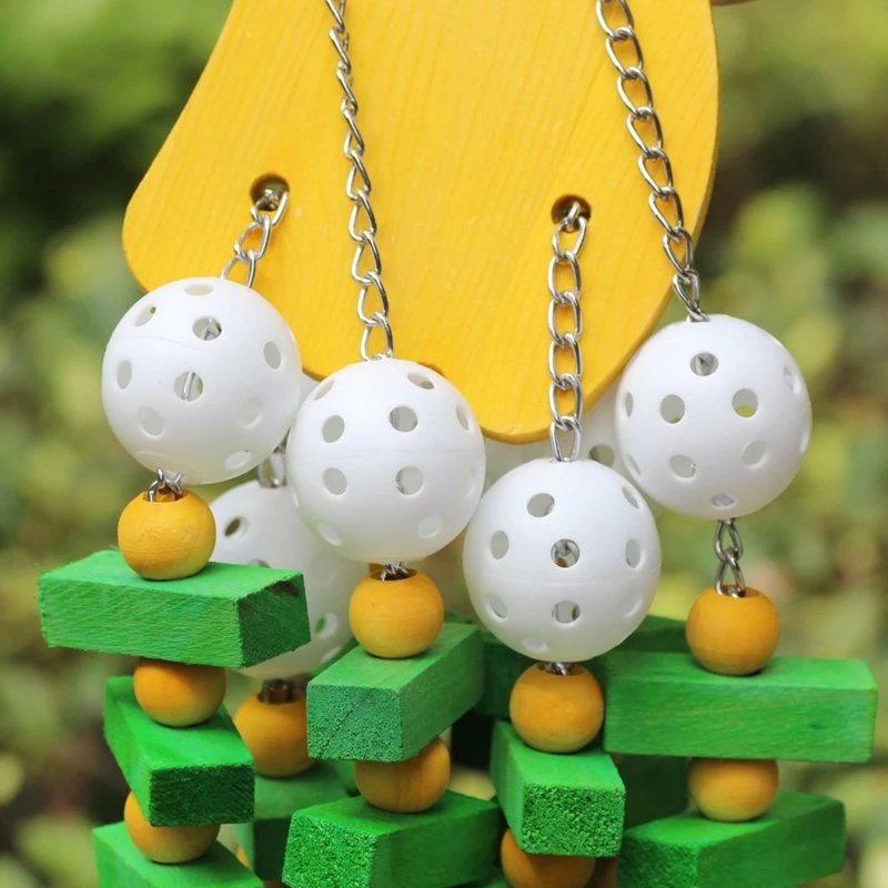 Pet Bird Chewing Toy Colorful Wooden Blocks Acrylic Beads Parrot Toy Bite Bridge Bird Tearing Toy Cockatiels Training Hang Swing