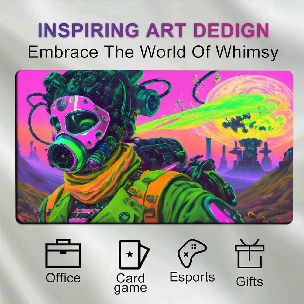 Large Striking Futuristic Gaming Mouse Pad Heavy‑Duty Anti‑Slip Base Psychedelic Neon Post‑Apocalyptic office desk accessories