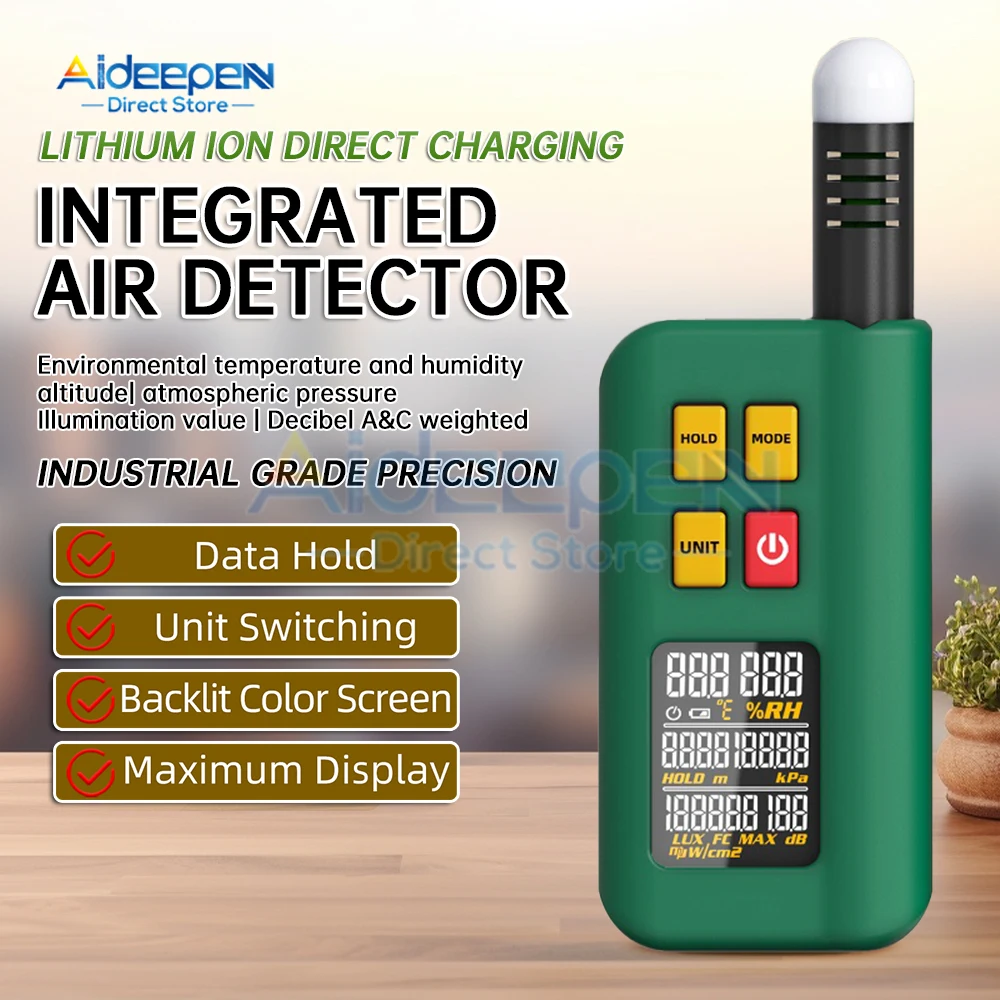 

6 In 1 GX1 Integrated Environmental Detector Temperature Humidity Illuminance Altitude Altitude Barometer Noise Detector