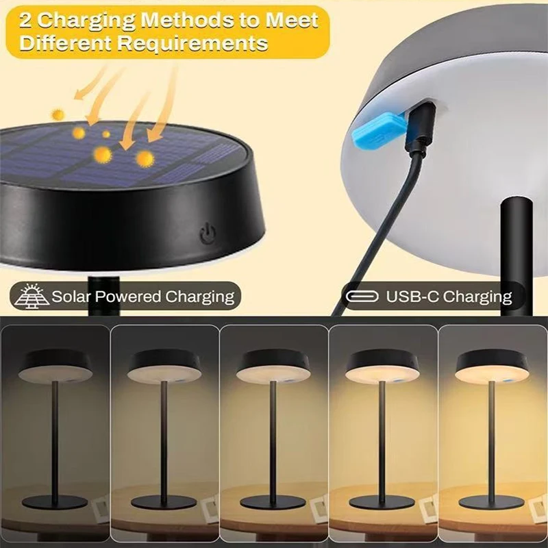 Solar Table Lamp Dimmable LED Desk Lamp Waterproof Cordless Table Lamp Rechargeable Night Lamp for Garden Terrace Camping