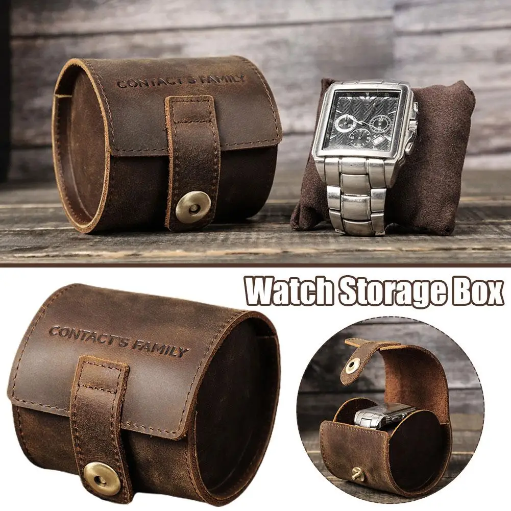 Cow Leather Single Watch Roll Travel Case - Portable Organizer for Men & Women with Buckle - Retro Style Watch Pouch & Case U2F6