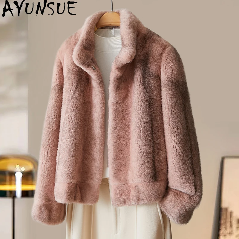 

AYUNSUE Natural Mink Fur Coat Woman 2025 Short Winter Coats for Woman Luxury Korean Fashion Woman Clothing Winterjas Dames