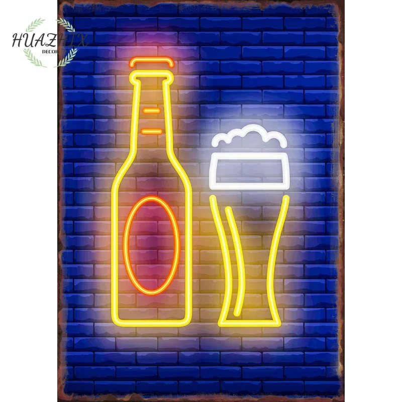 Neon Bar Metal Tin Sign Open Decoration Plate Beer Wall Decor Room Door Coffee Retro Vintage for Art Home Club Cafe Aesthetics