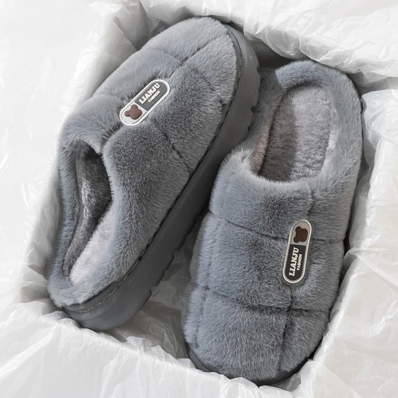 New Unisex Extra Large Size Winter Warm Fluffy Slippers Soft Non-slip Slides For Men Women Indoor Mule Flat Home Cotton Shoes