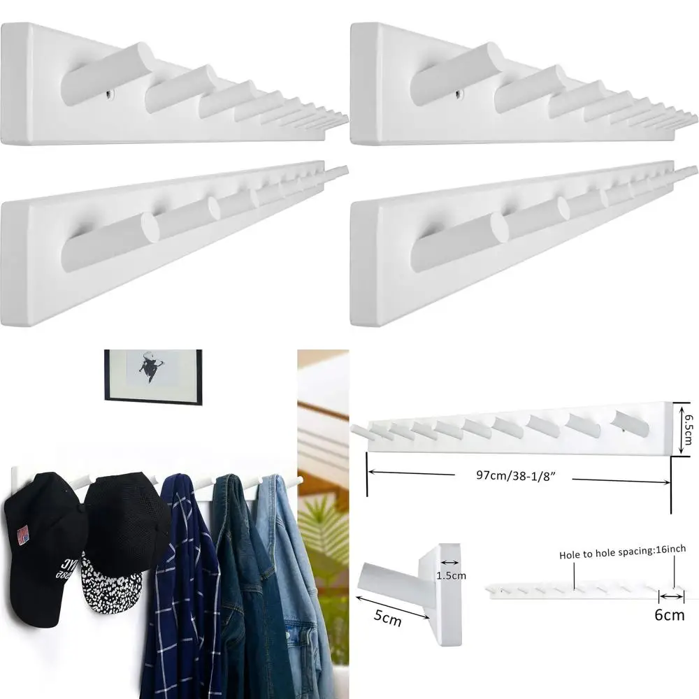 

Настенная вешалка для одежды с 10 крючками, 38 см, белая, для подвешивания шляп, курток и пальто, 2 шт.