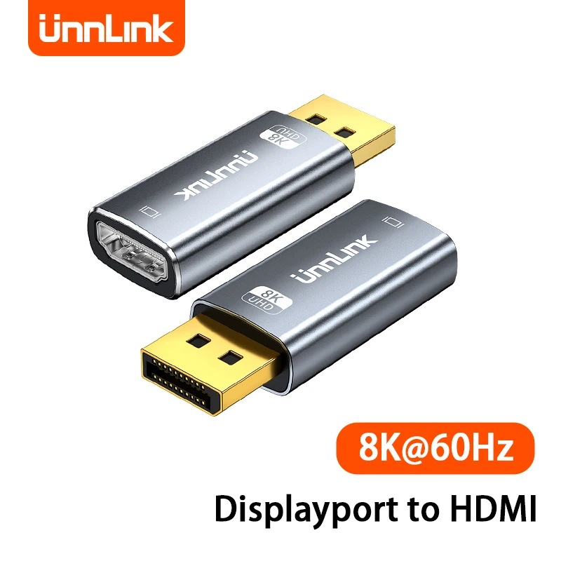 

Unnlink 8K DP to HDMI-Compatible Adapter Display Port Cable Converter 4K240Hz For PC Laptop Projector Displayport to HDTV
