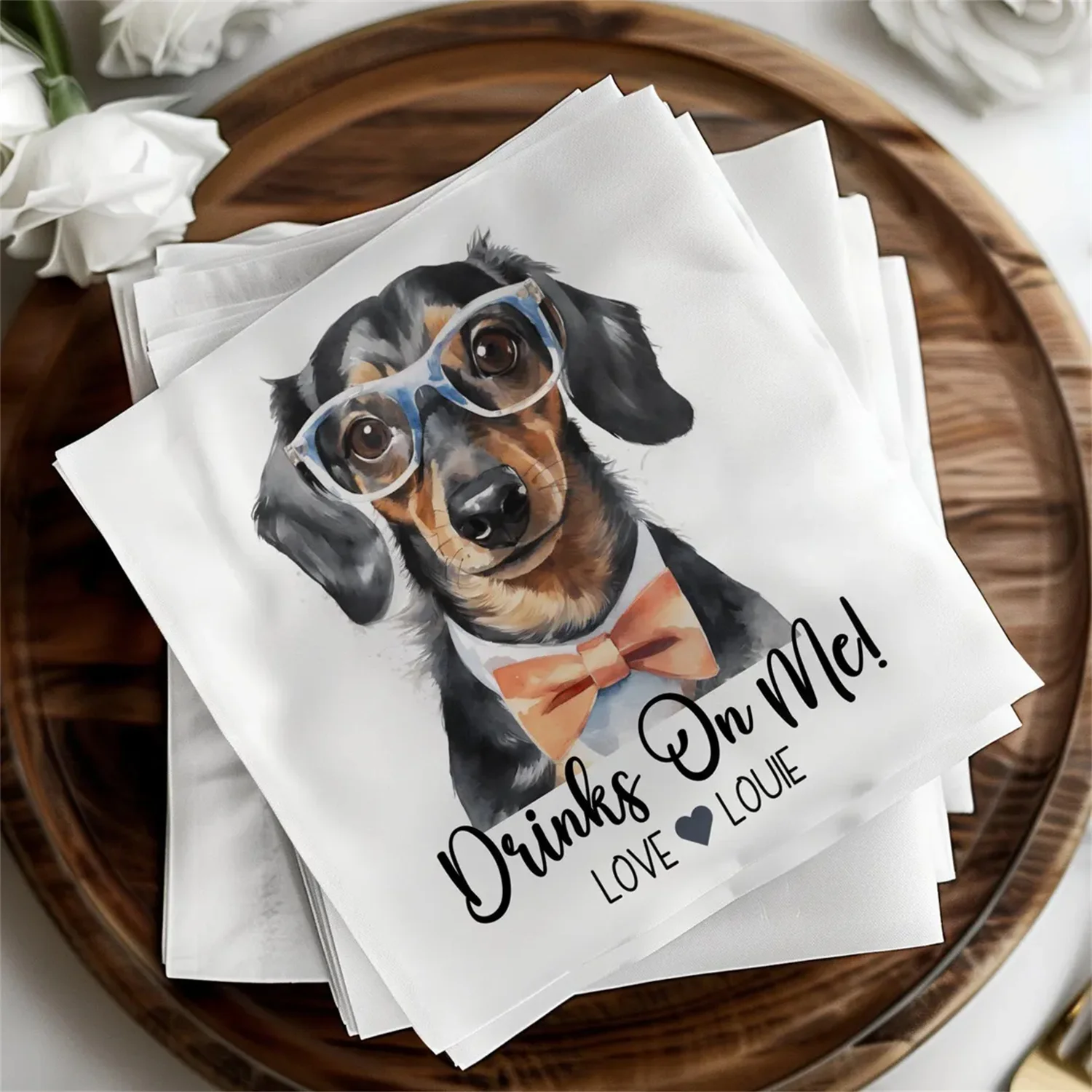 50 PCS Pet Cocktail Napkin, Custom Dog Wedding Napkins Bridal Shower Decor Wedding Bar Napkins Personalized Pet Napkins Engageme