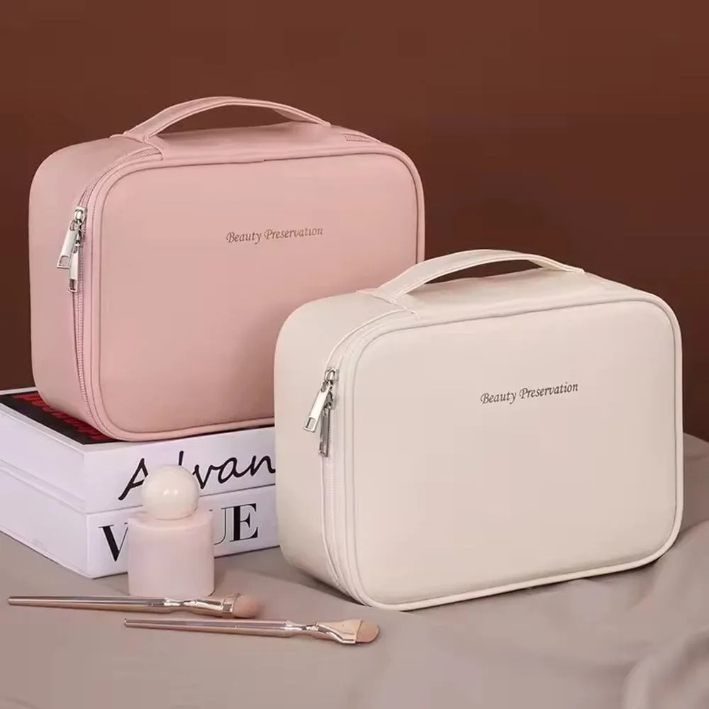 Luxury Double Layer Cosmetic Bag Large Capacity Zippered Makeup Bag Waterproof Cosmetics Organizer