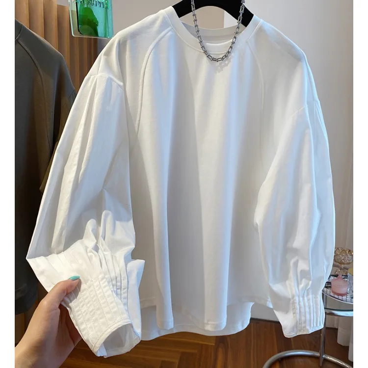 

2026 New Loose White irt Patchwork Sweatirt Women Early Autumn Long Sve T-irt Faionable Base irt Top