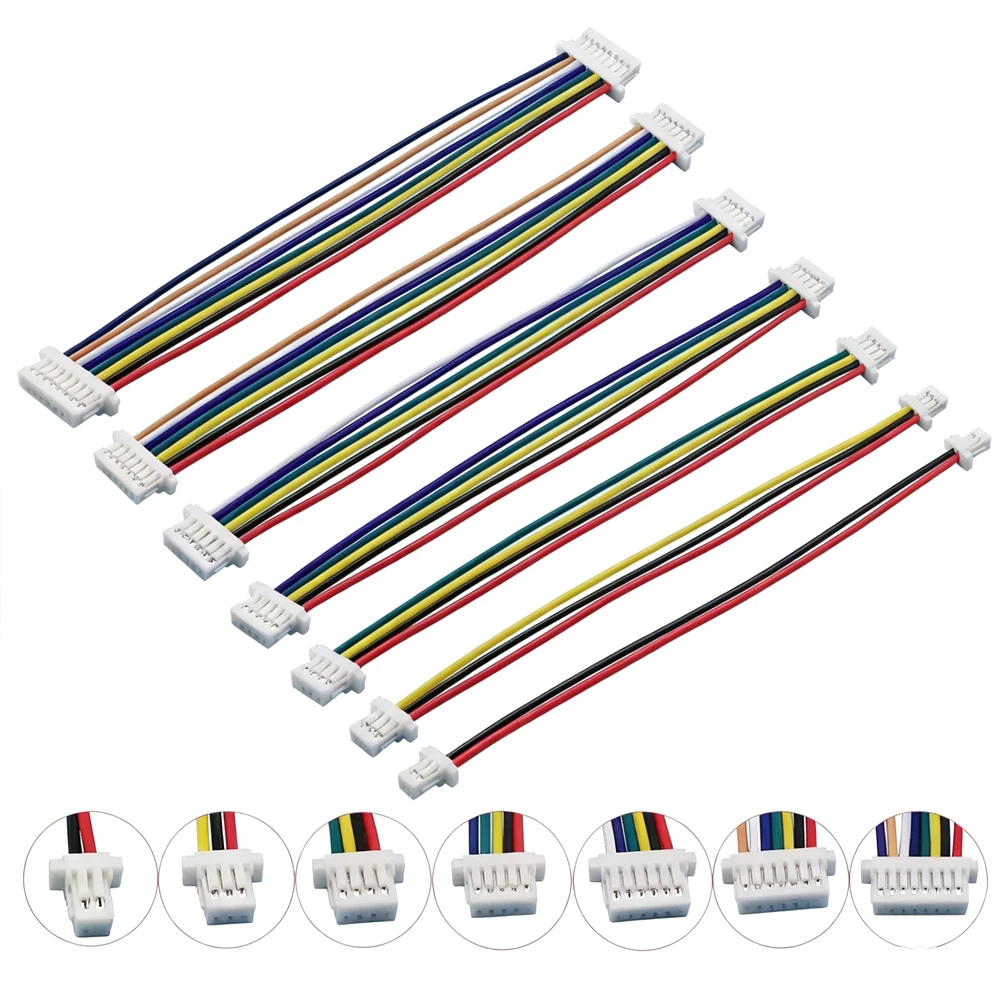 100PCS SH1.0mm Terminal Wire 2-12P Single /Double Head 1571-30AWG Color Electronic Connection Wire 10/15/20/30/50CM