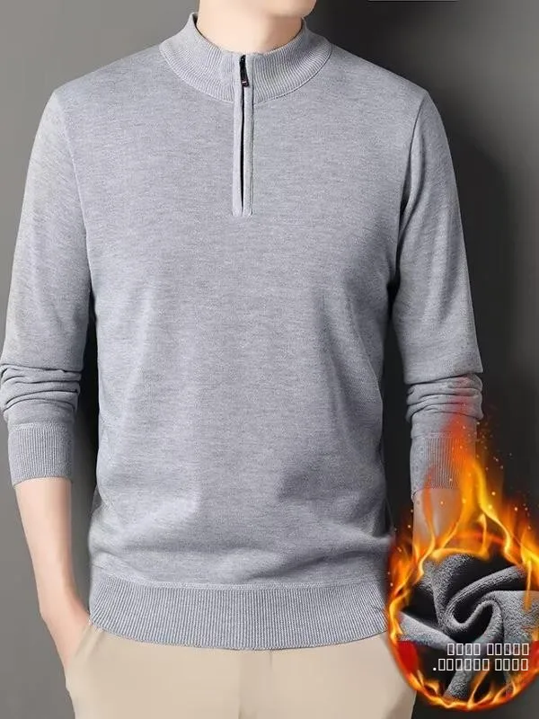 

Мужской утепленный вязаный свитер на молнии с высоким воротником, на флисовой подкладке, базовый слой, верхняя одежда, зимний, молодежный, повседневный, с длинным рукавом