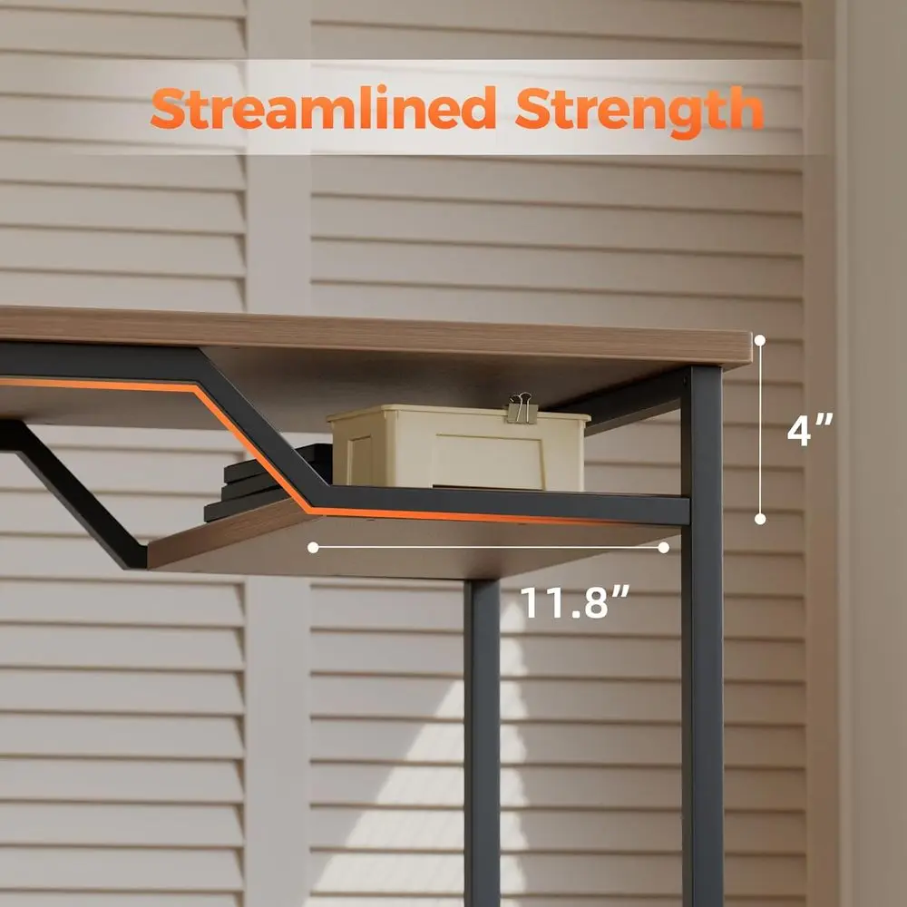 Mesa para jogos compacta 48 com prateleira, acabamento em nogueira, ideal para escritórios domésticos e espaços de estudo