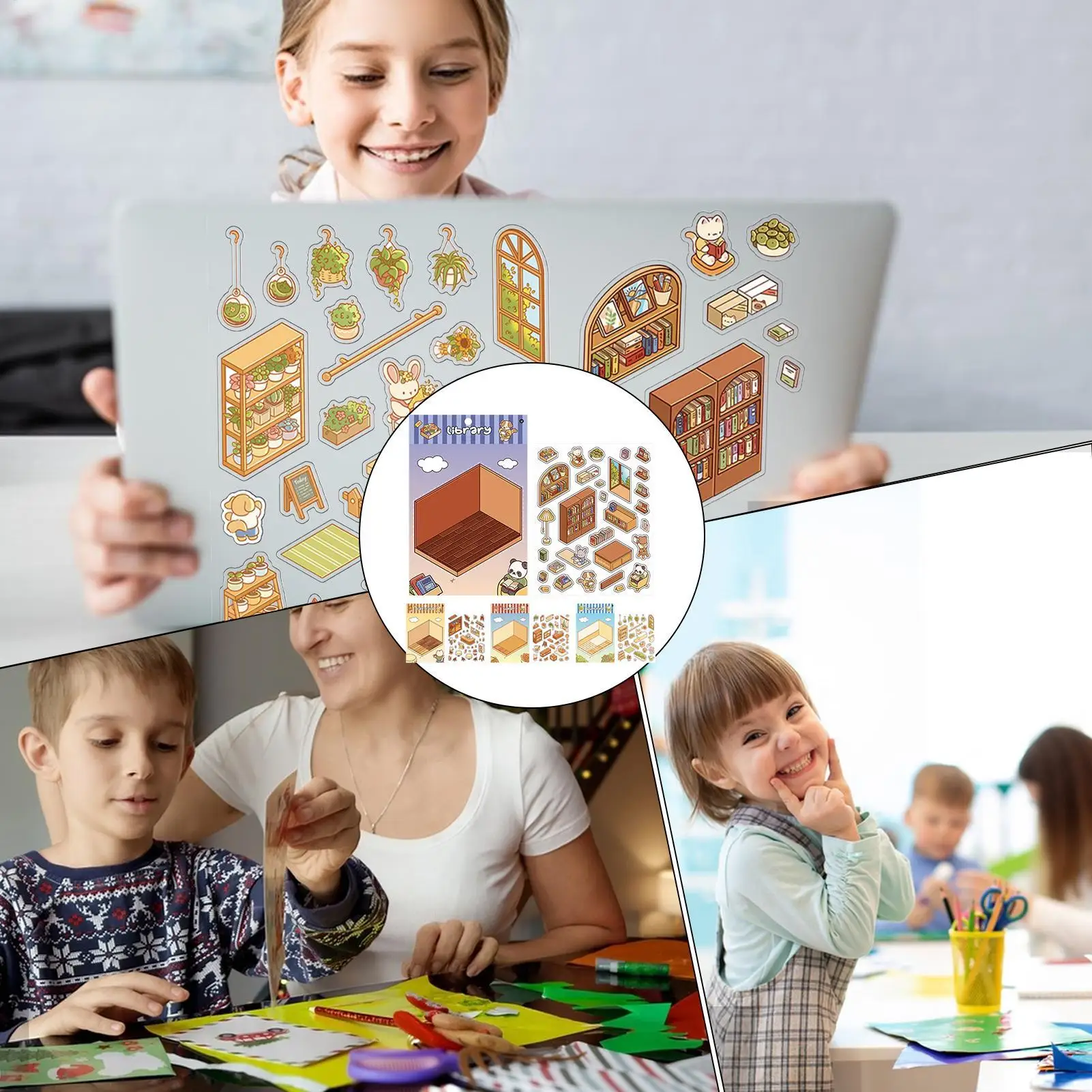 Conjunto de adesivos de cena em miniatura, efeito 3d, 4 peças, adesivo de paisagismo, alívio do estresse, decalques de paisagismo para entusiastas de artesanato, adolescentes